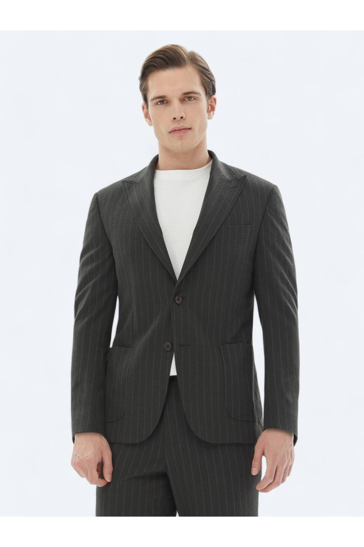 Kip Khaki Striped Modern Fit Suit