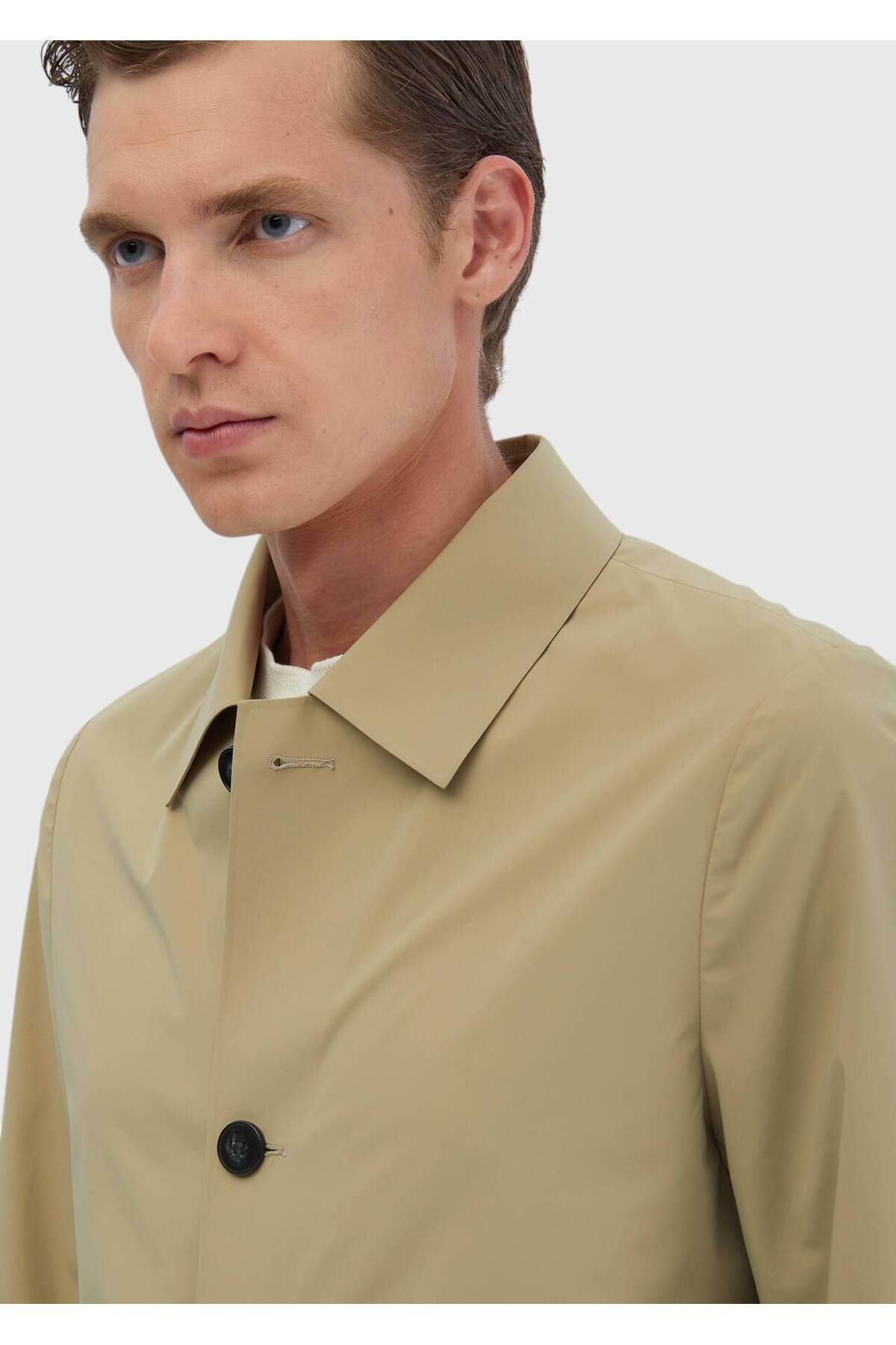 Ramsey  Safran Regular Fit Gömlek Yaka Casual Dokuma Pardösü - Görsel 5