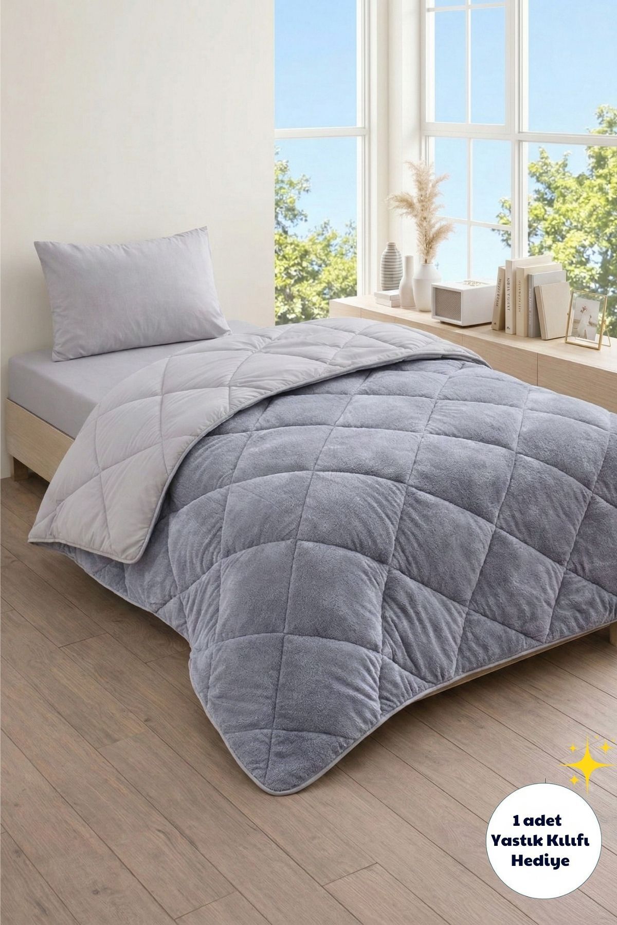 Formeya Einzelbett-Luxus-Steppdecke von Wellsoft, grau, doppelseitig, 155 x 2...