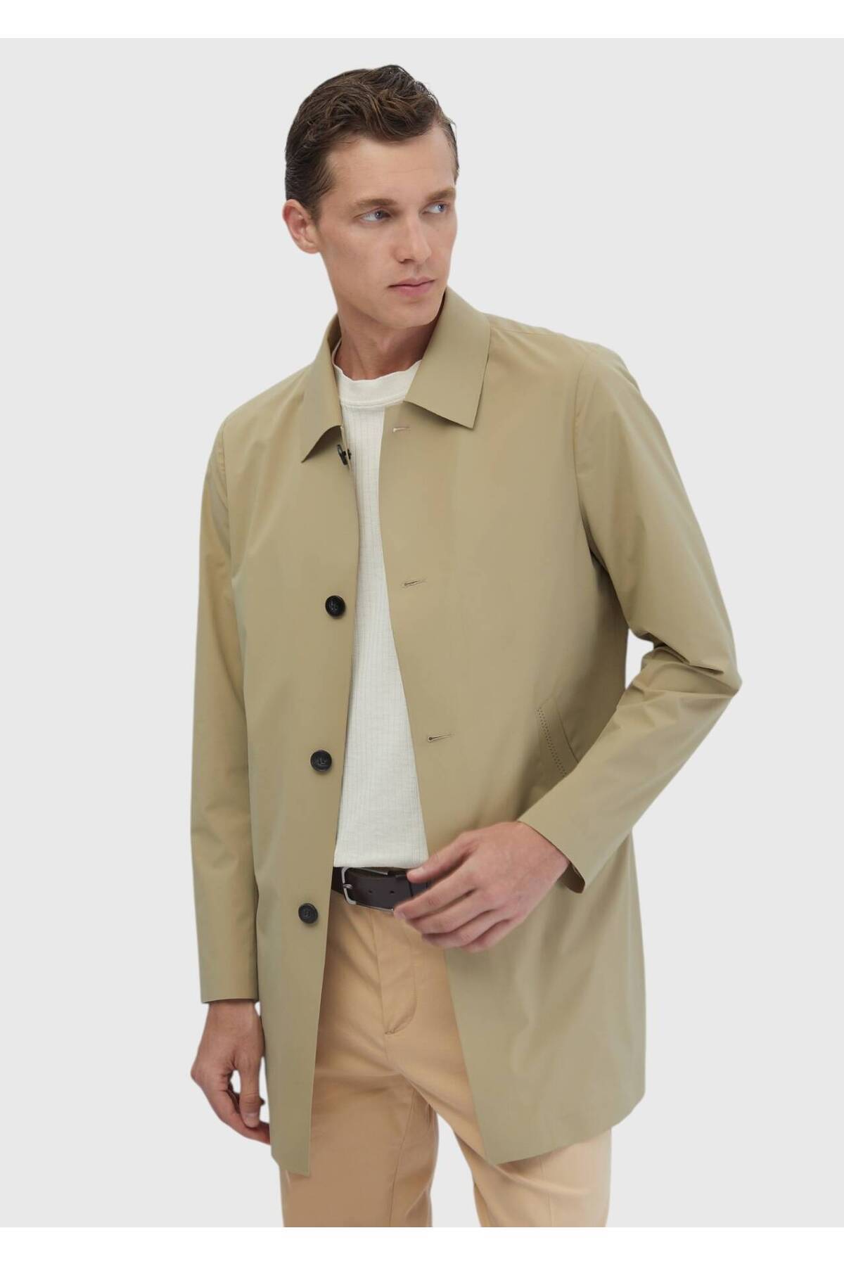 Ramsey  Safran Regular Fit Gömlek Yaka Casual Dokuma Pardösü