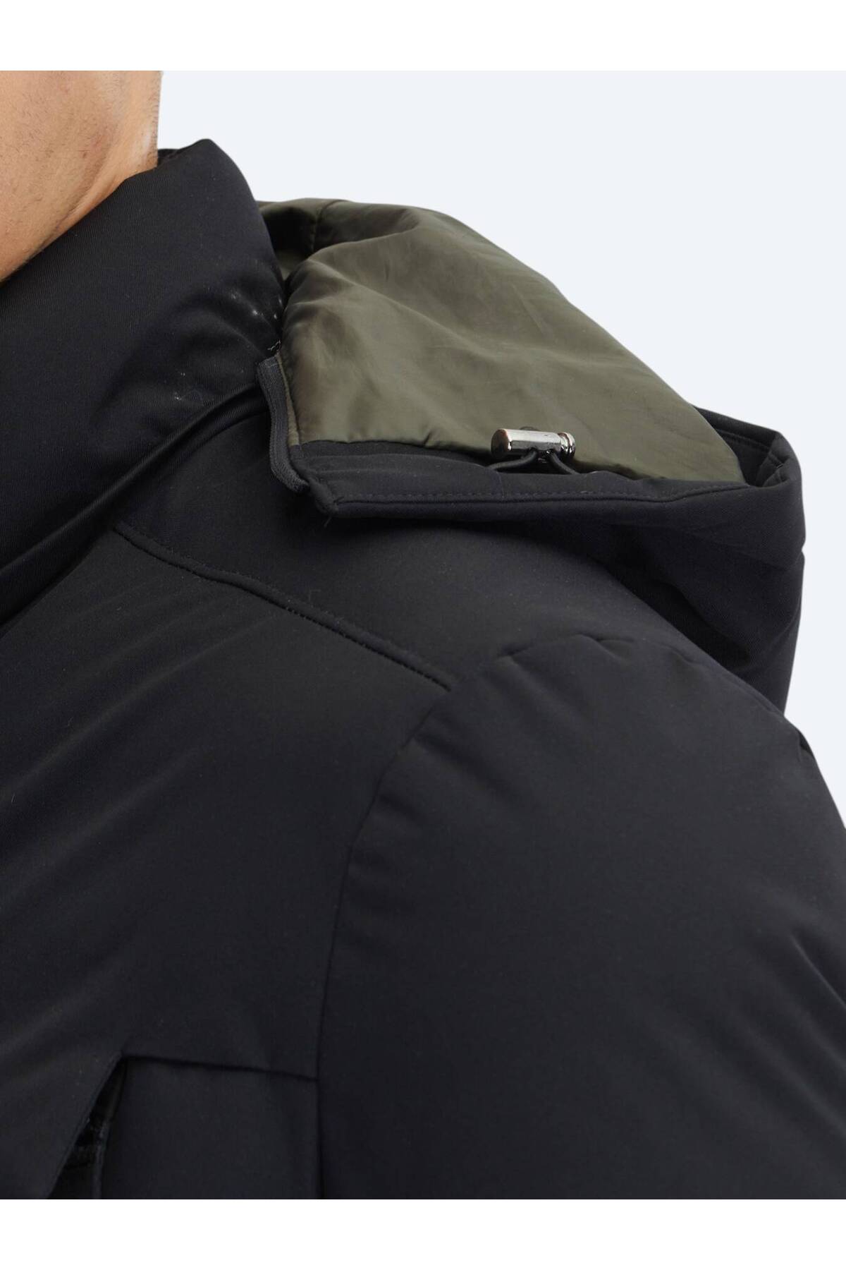Kip Siyah Regular Fit Kapüşonlu Casual Dokuma Kaban görsel 6