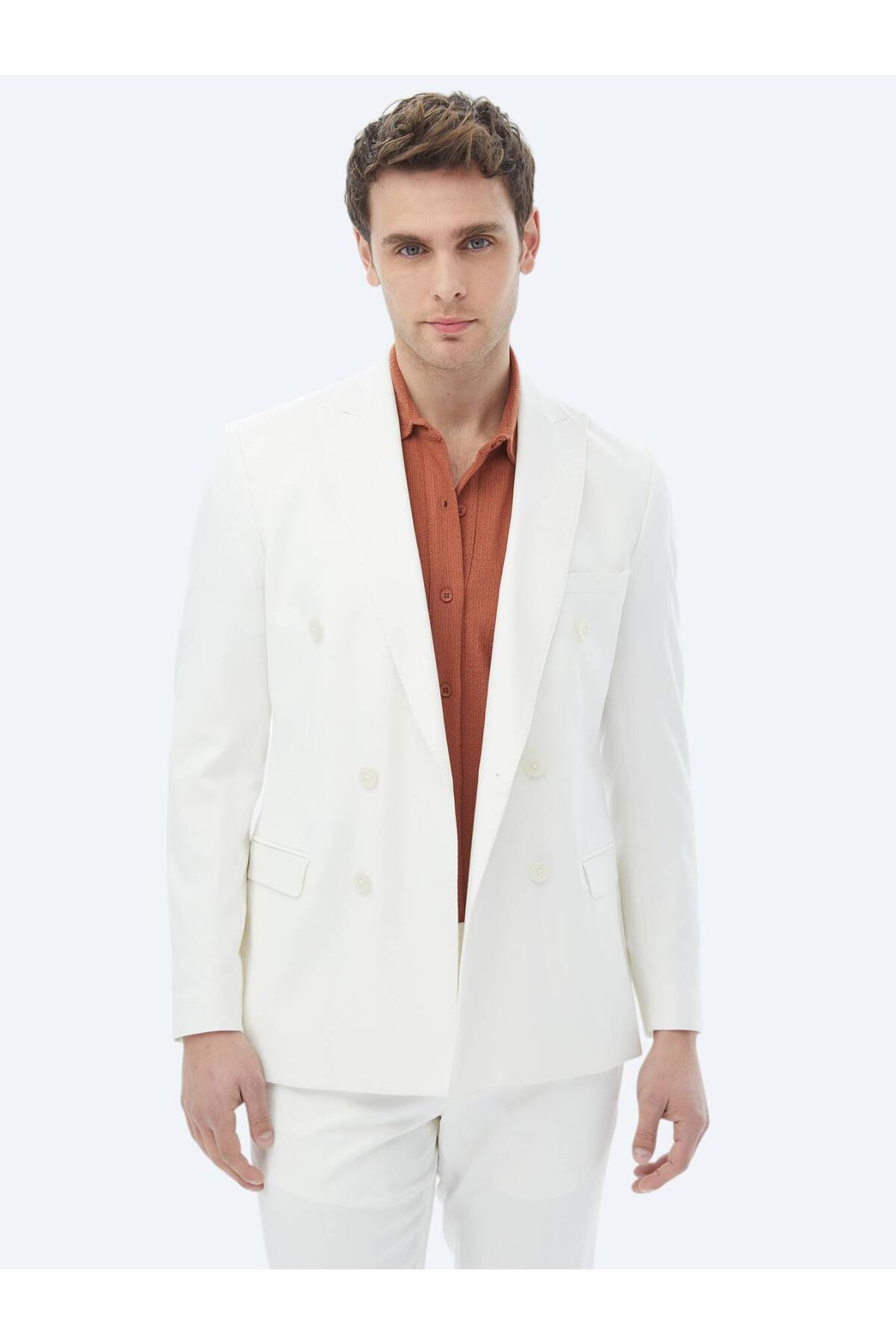 Kip Ekru Düz Slim Fit Takım Elbise görsel 4