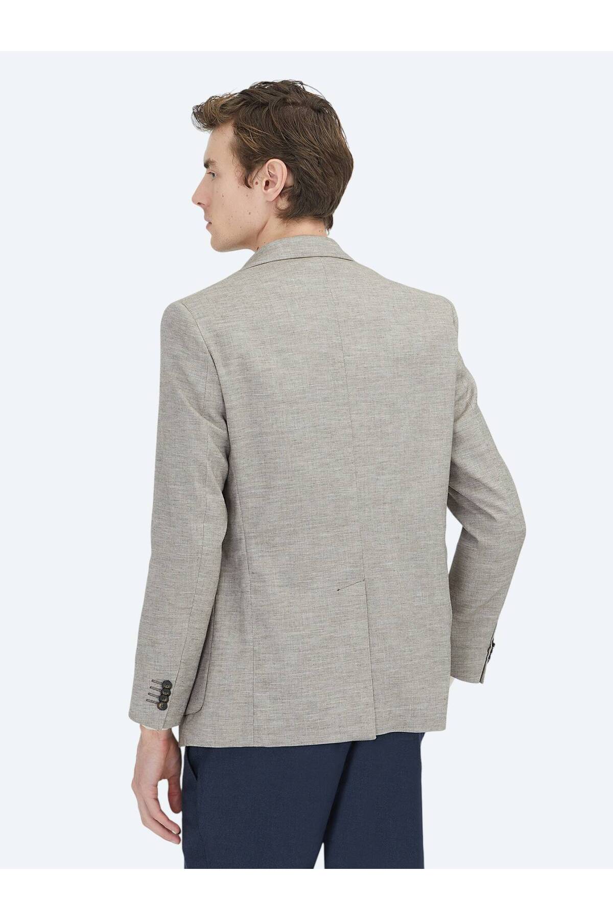 Kip  Koyu Kahve Desenli Modern Fit Yün Karışımlı Ceket - Görsel 4