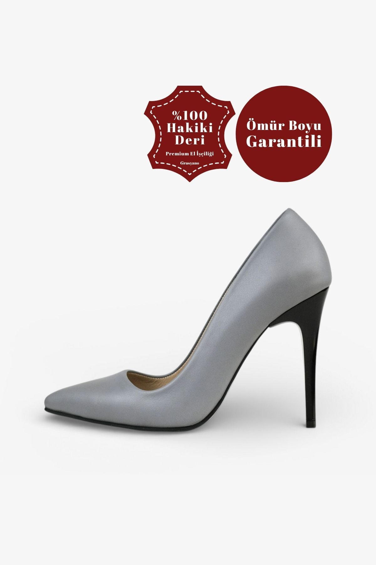 Genuine Leather Stone Grey Simple Stylish Comfort Premium Soft Leather High Stiletto 10.5 Cm Thin Heel