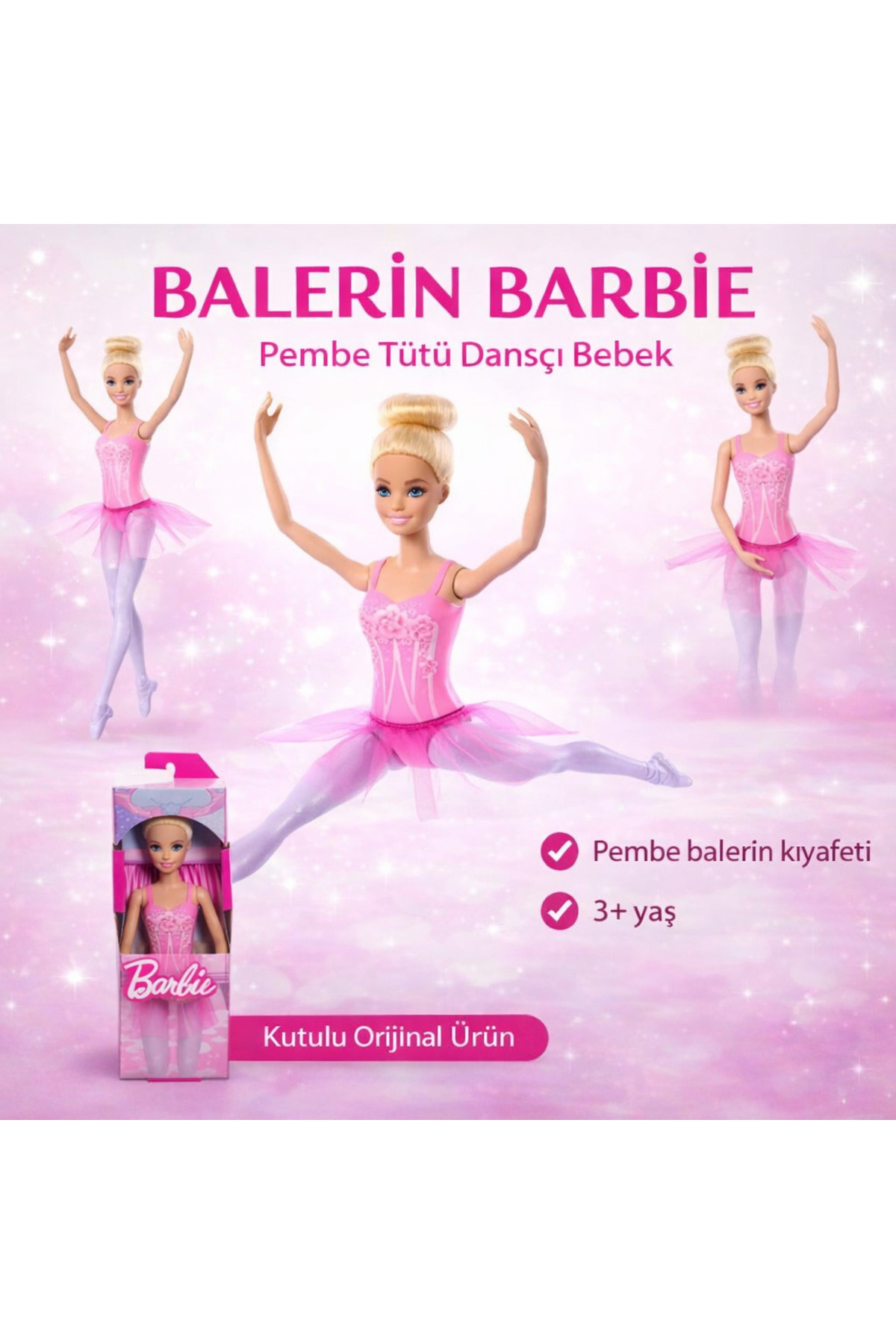 Barbie Balerin Bebekler GJL58 - Sarışın Pembe Elbiseli fotoğrafı 2 (önizleme)