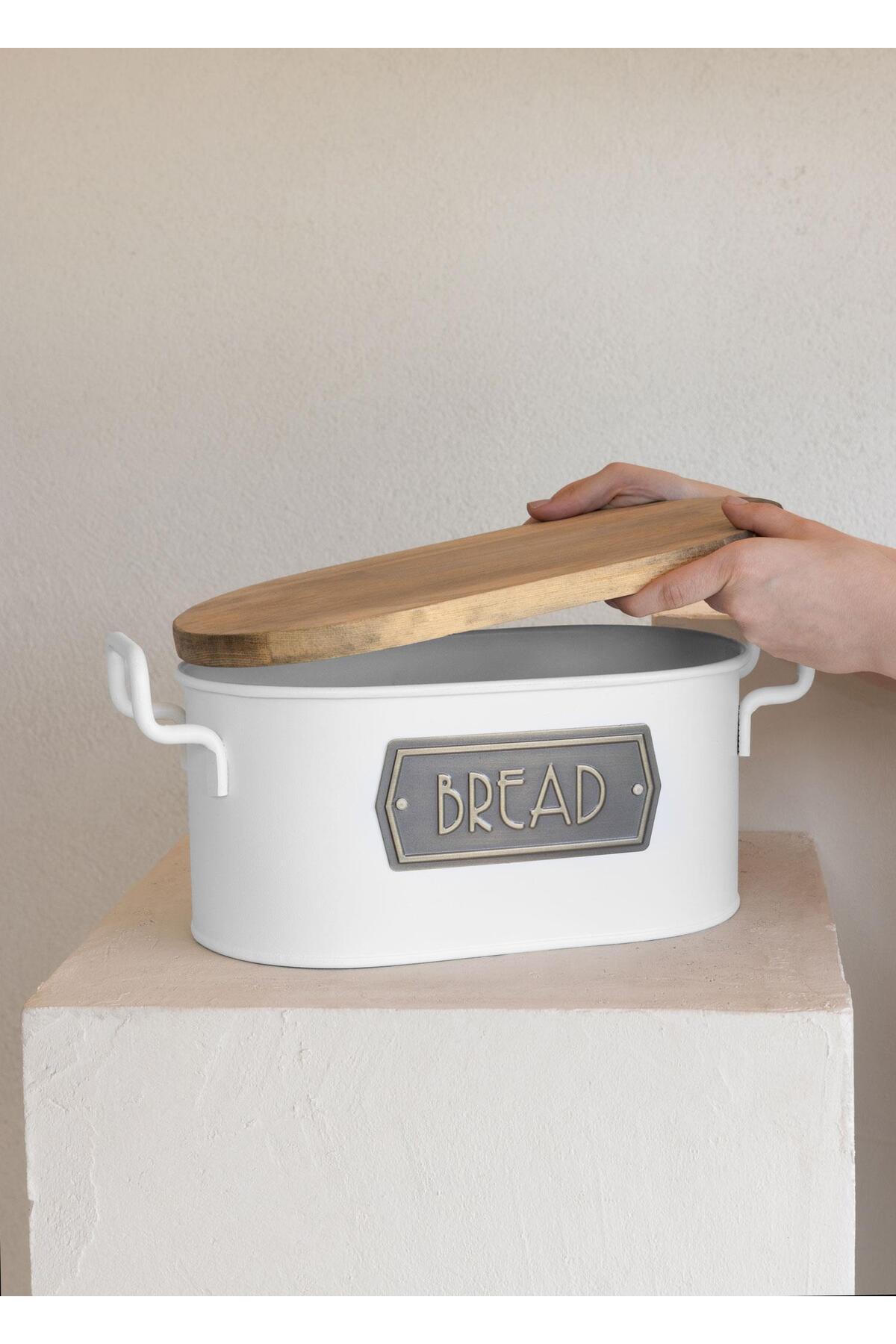 Bread Box White MGL0024 with Wooden Lid