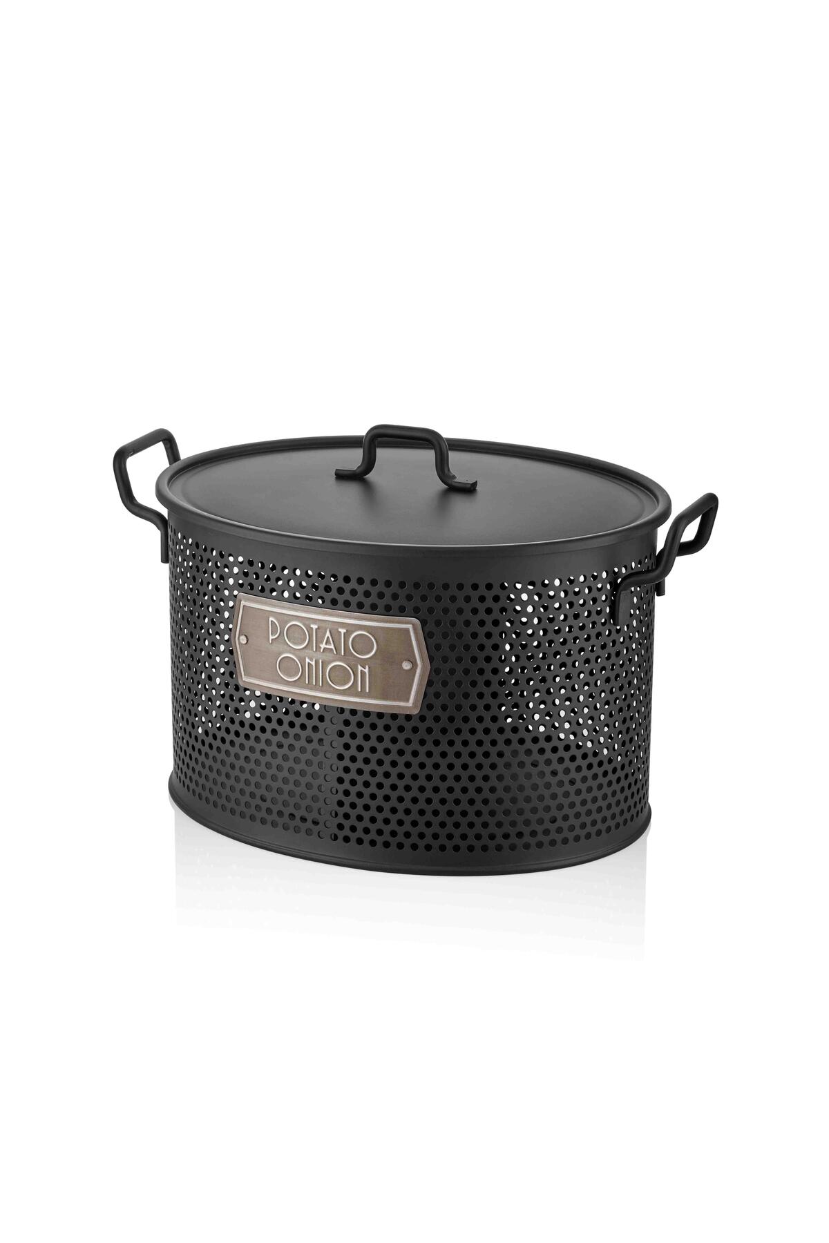 Galvanized 24x46cm 2 Compartment Potato-Onion Bucket Black Glv0661