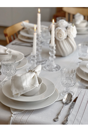 Tropikhome Masa Örtüsü Seti Çeyizlik 12 Kişilik 26 Parça Masa Örtüsü Seti Luna