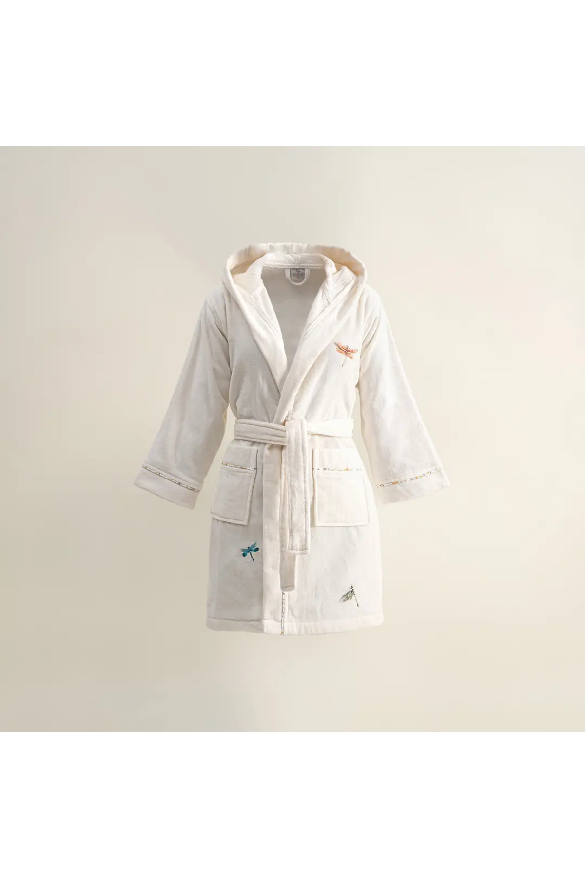 Nina Girls Bathrobe 100% Organic Cotton Embroidered Cream-Yellow