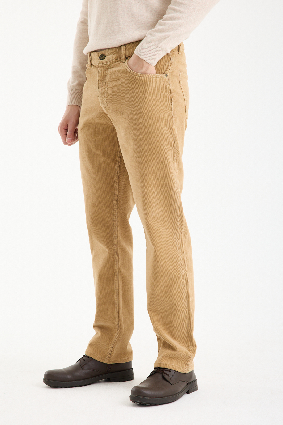 Pamuklu Bej Kadife Regular Fit Pantolon — بژ 5056