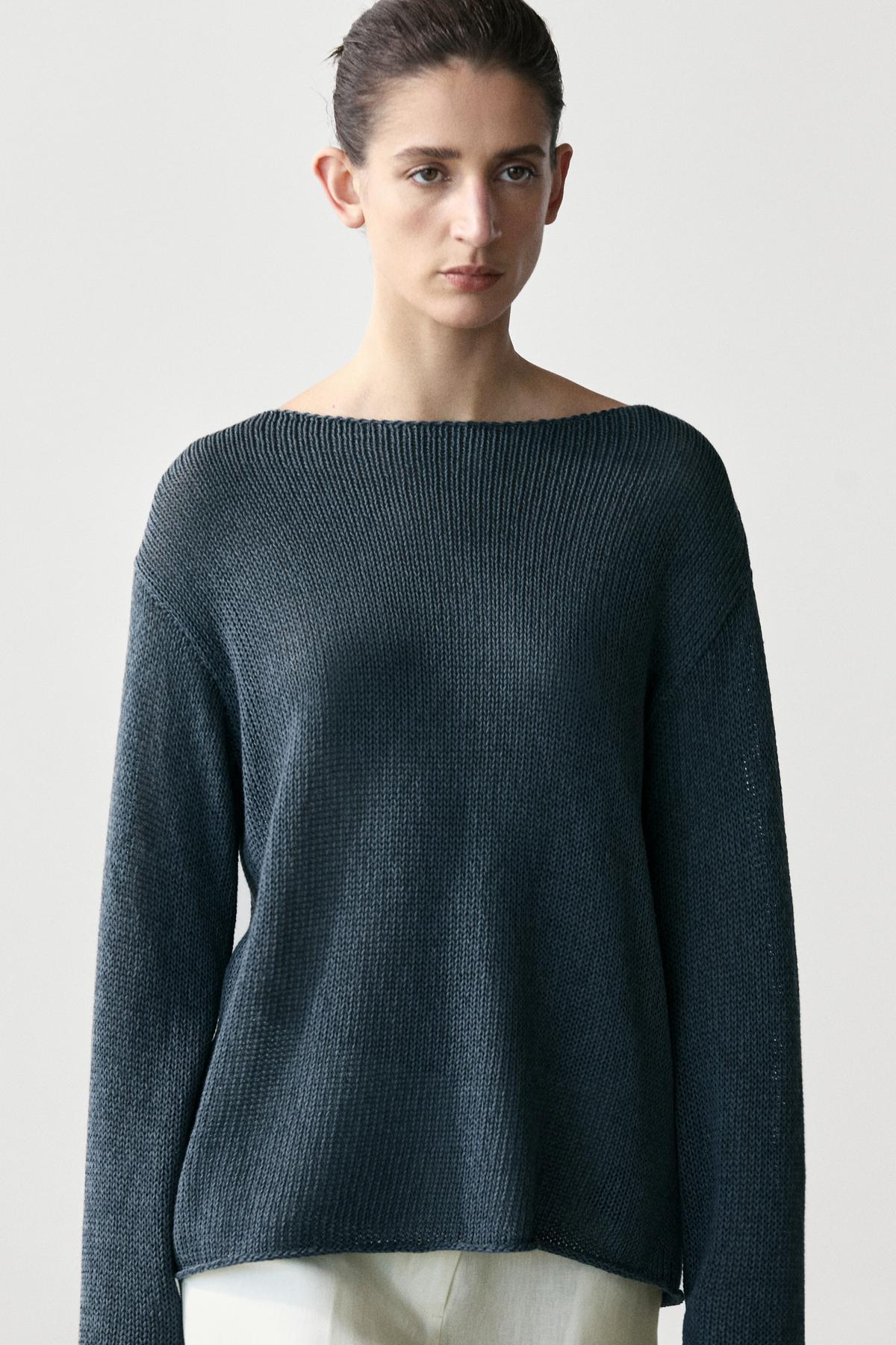 Massimo Dutti  Pamuk karışımlı ajurlu triko kazak - Görsel 2