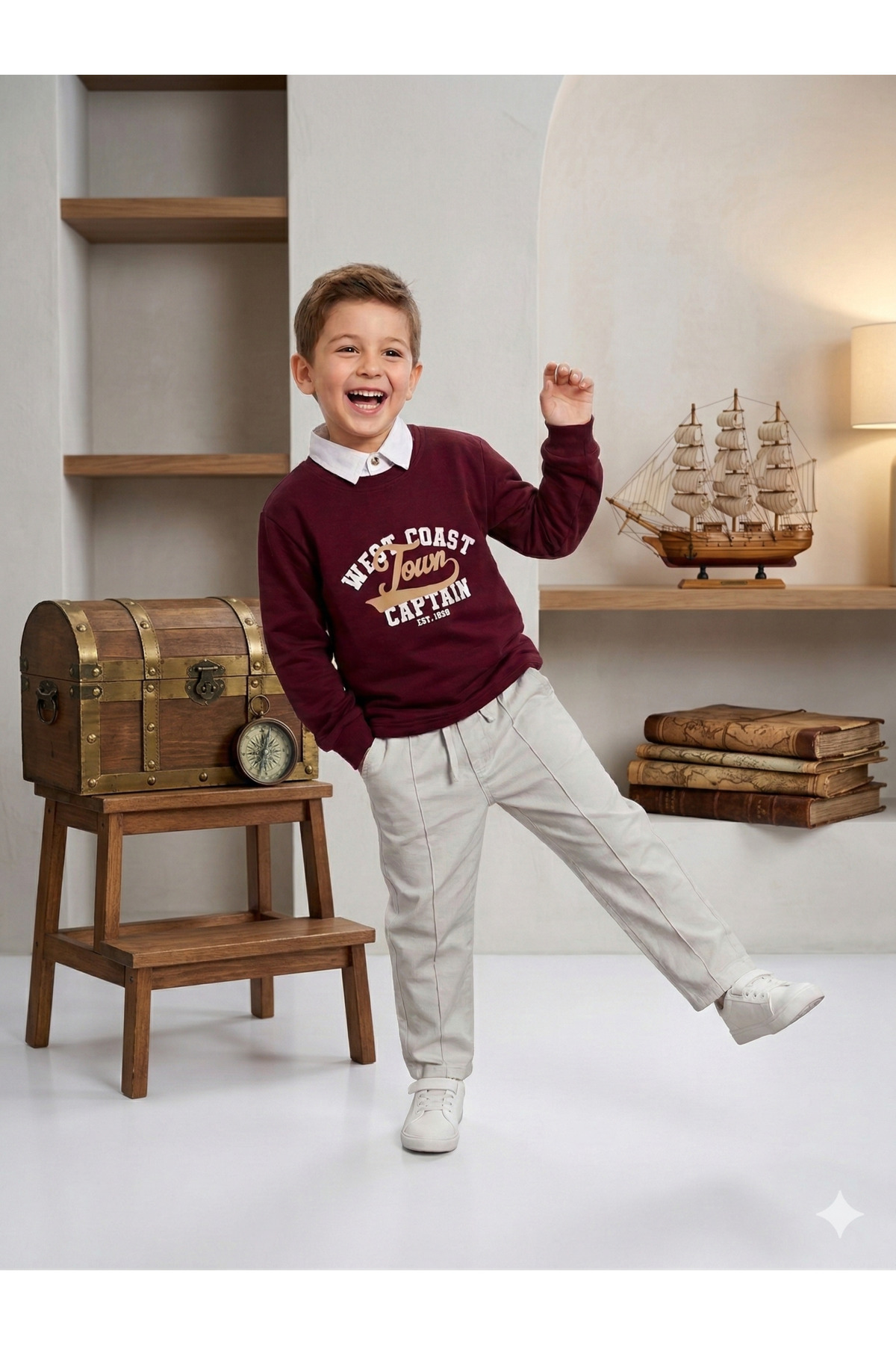 tinytrends Erkek Bebek&Çocuk West Coast Tour 3'lü Takım Sweatshirt Gömlek Pantolon Bayramlık fotoğrafı 2 (önizleme)