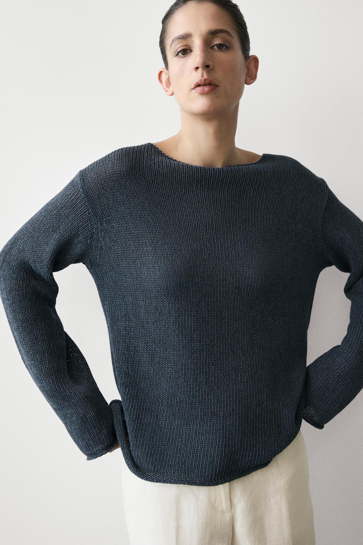 Massimo Dutti  Pamuk karışımlı ajurlu triko kazak - Görsel 4