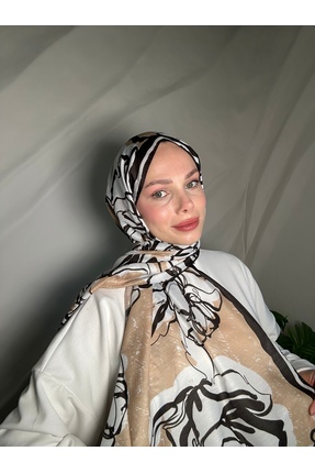 befa scarf Soft Şal Baskılı Pastel Bej Çiçek Desenli