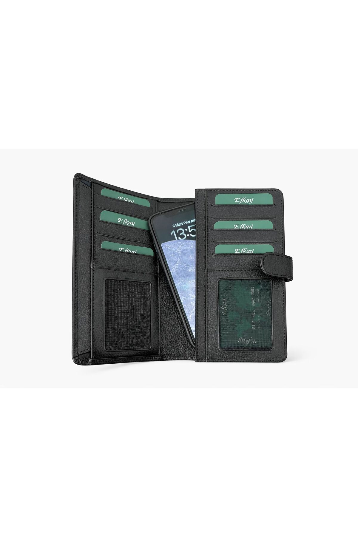 Efkay Hakiki Deri Cüzdan - Siyah - Telefon Bölmeli, Çıtçıtlı, Çok Bölmeli Şık Tasarım görsel 3