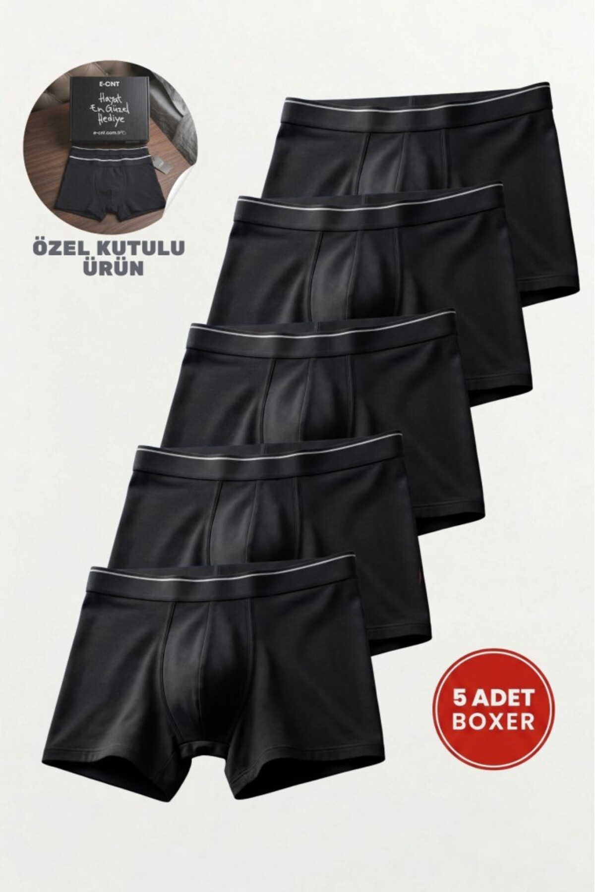 CENNETOĞLU  Erkek Likralı Pamuklu Boxer Özel Hijyenik Ambalajlı 5'li Paket