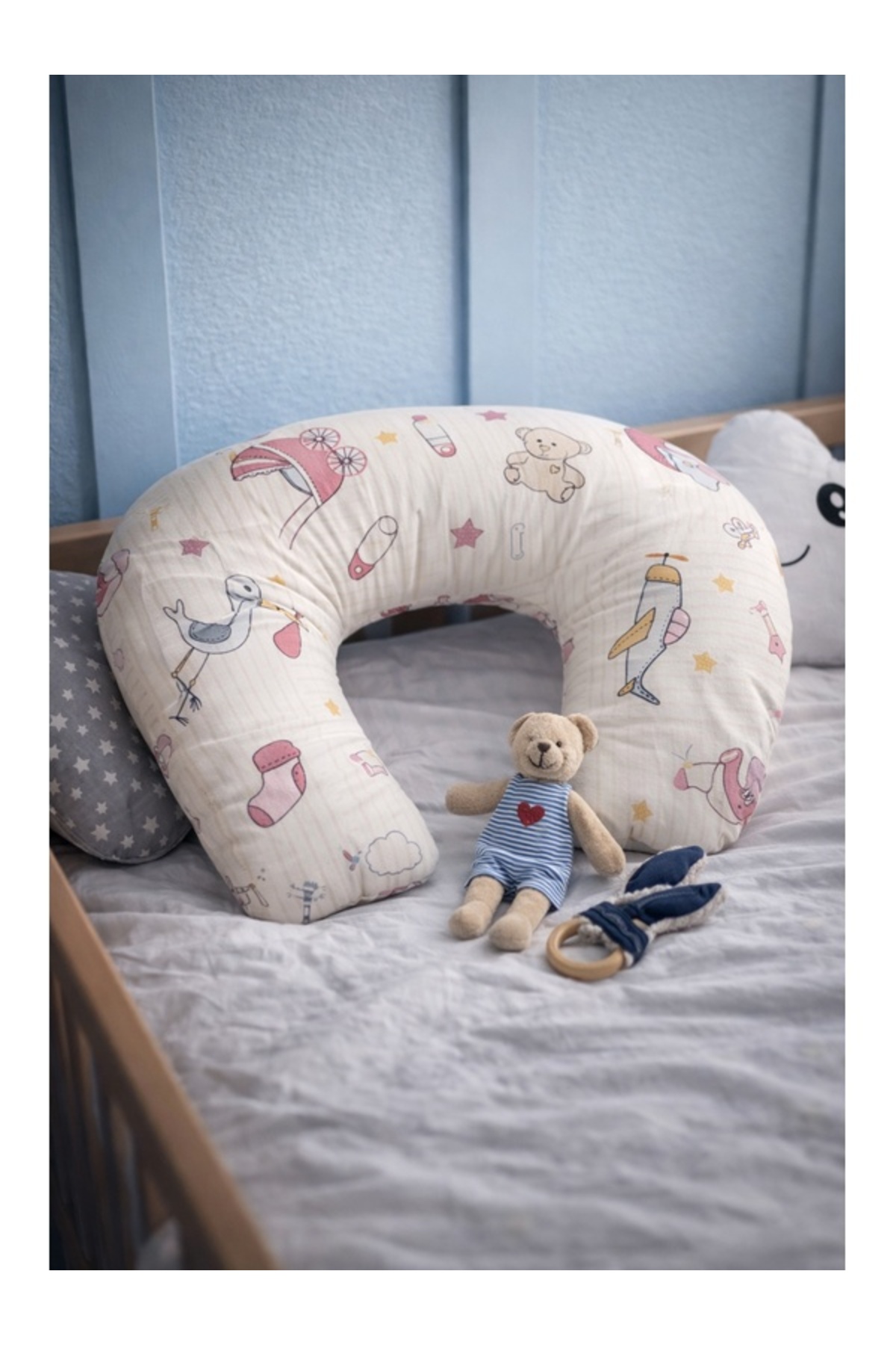 Mapel Çift Taraflı Emzirme Yastığı /bebek Destek Minderi, Hamile Yastiği, Pamuk Kumaş fotoğrafı 5 (önizleme)