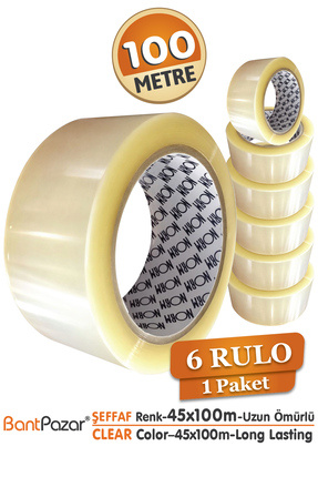 BantPazar 45x100 NORM 6 Adet Koli Bandı Şeffaf | Hotmelt Güçlü Yapışkanlı Amb...