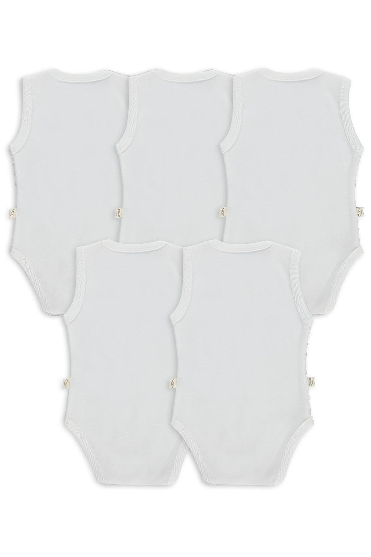 Civil Baby 5 li Düz Basic Sıfır Kol 3-9 Ay Çıtçıtlı Badi - Beyaz 6-9 Ay fotoğrafı 2 (önizleme)