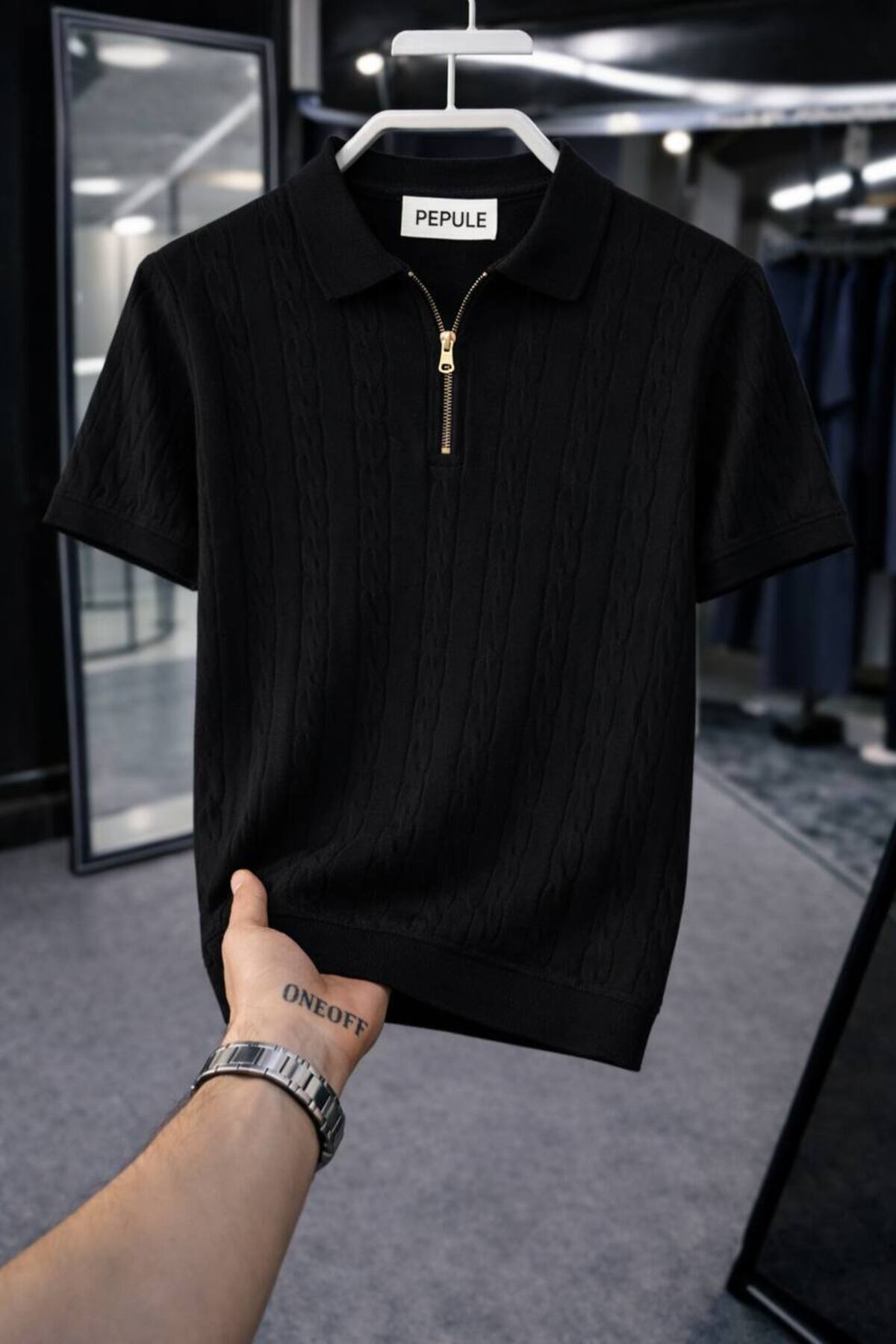 Men's Polo Neck Knit Pattern Knitwear Regular Cotton Multicolor T-shirt
