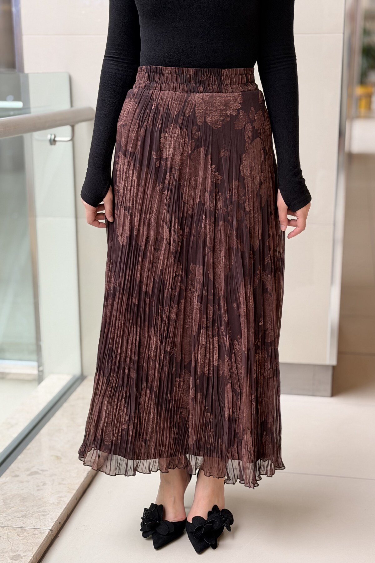 sentez giyim  Sentez Efru Desen Kırıştırma Etek - Görsel 3