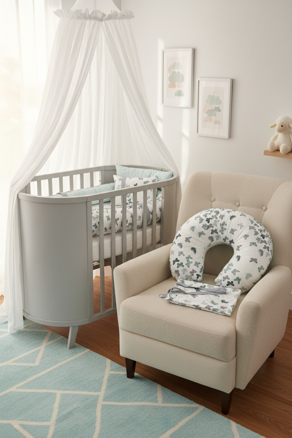 ebabynest Kelebek Serisi Su Yeşili Babynest Emzirme Yastıklı Set fotoğrafı 3 (önizleme)