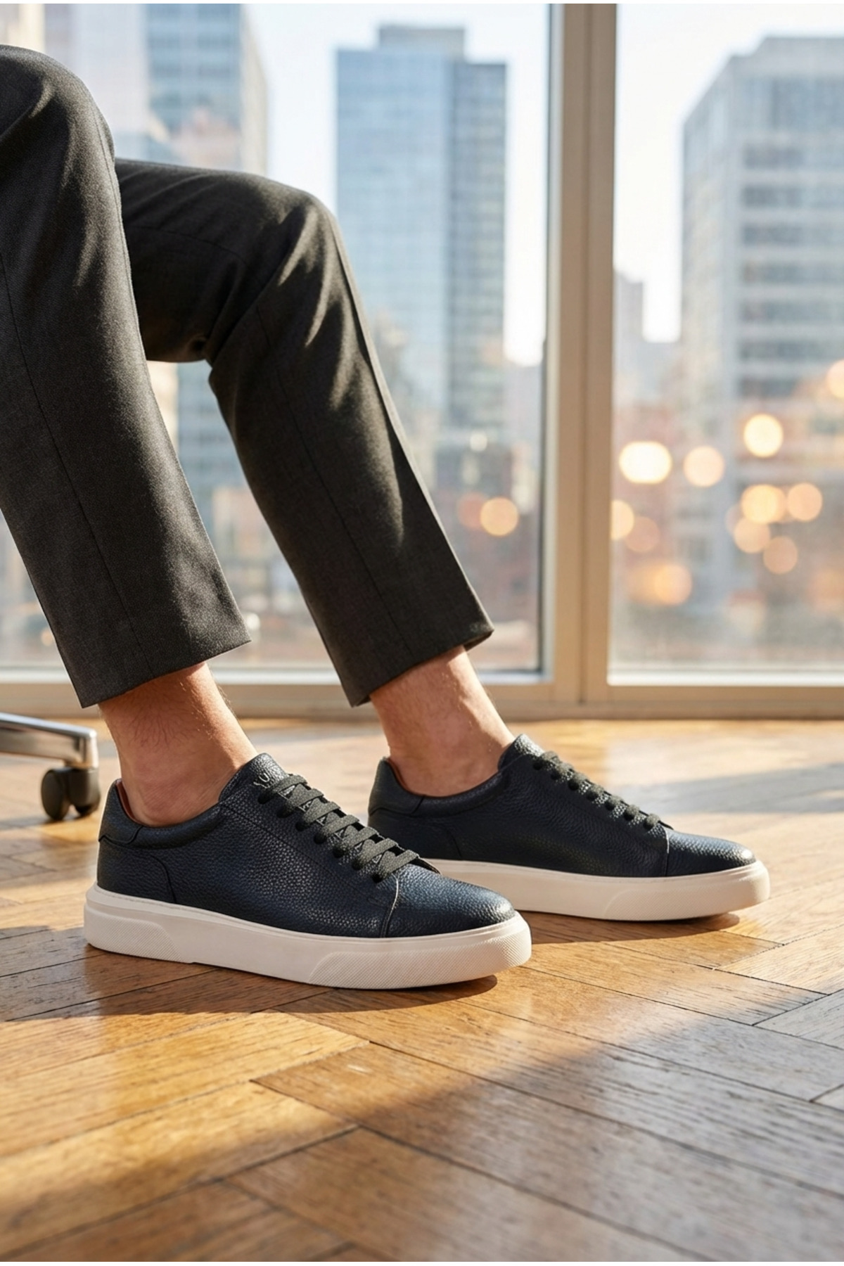 Tommy Deri Sneaker Lacivert Komfort Taban Ayakkabı
