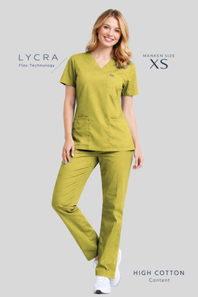 Simirna Üniforma Fıstık Yeşili Premium Kumaş Likralı Cerrahi Doktor Hemşire F...