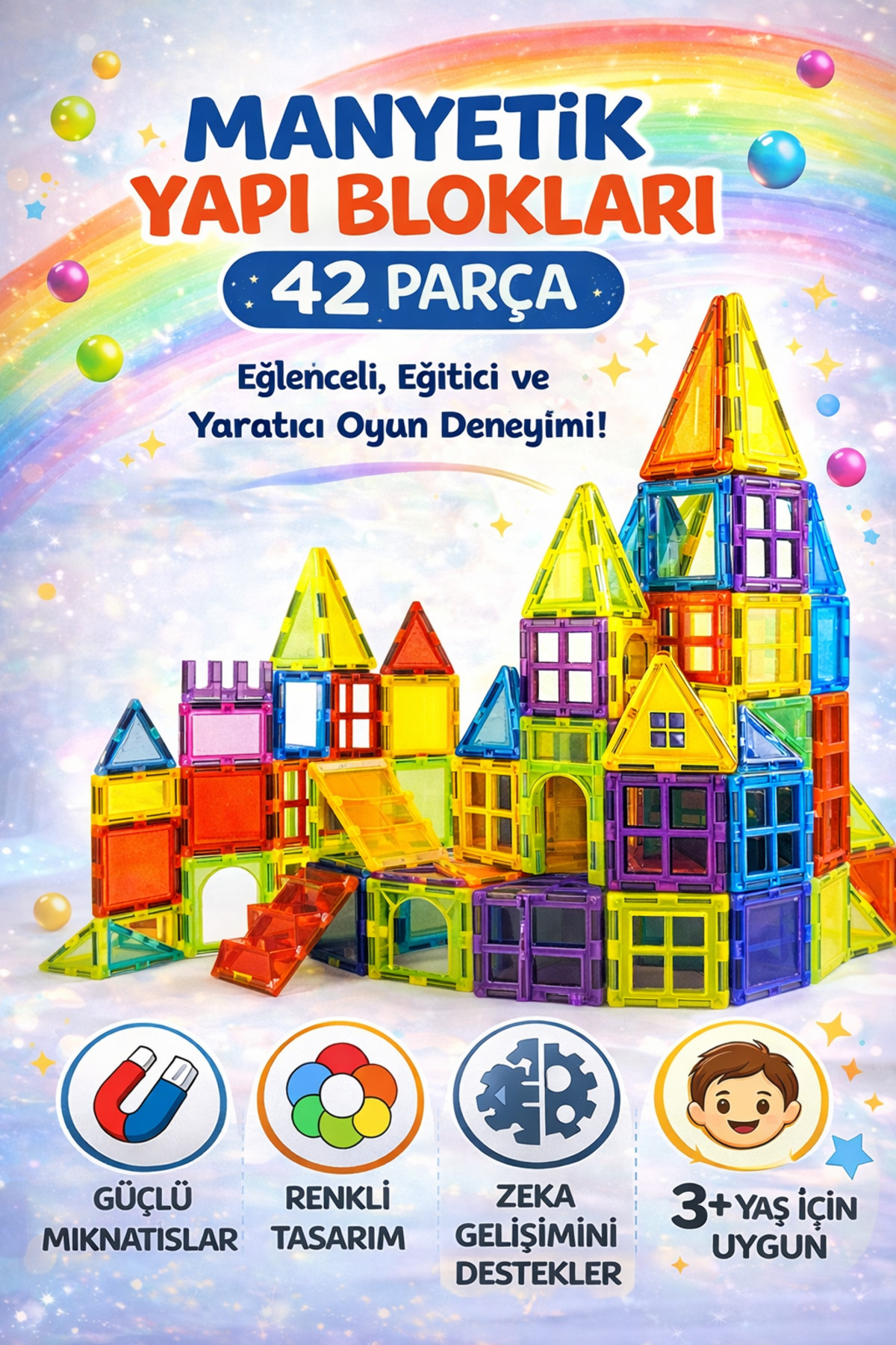 HAK İŞ OYUNCAK Dude Magnetic Tiles Dream Builder 42 Parça Renkli