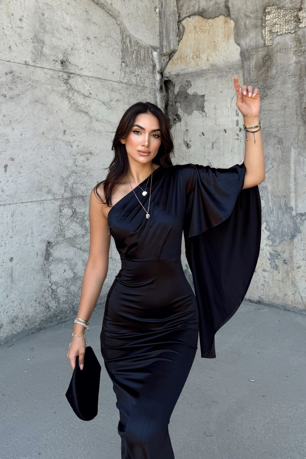 Sindimoda  Camelia Tek Kol Saten Abiye 582922 - Görsel 3