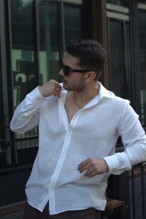 LUSA Loros Erkek Regular Beyaz Keten Gömlek