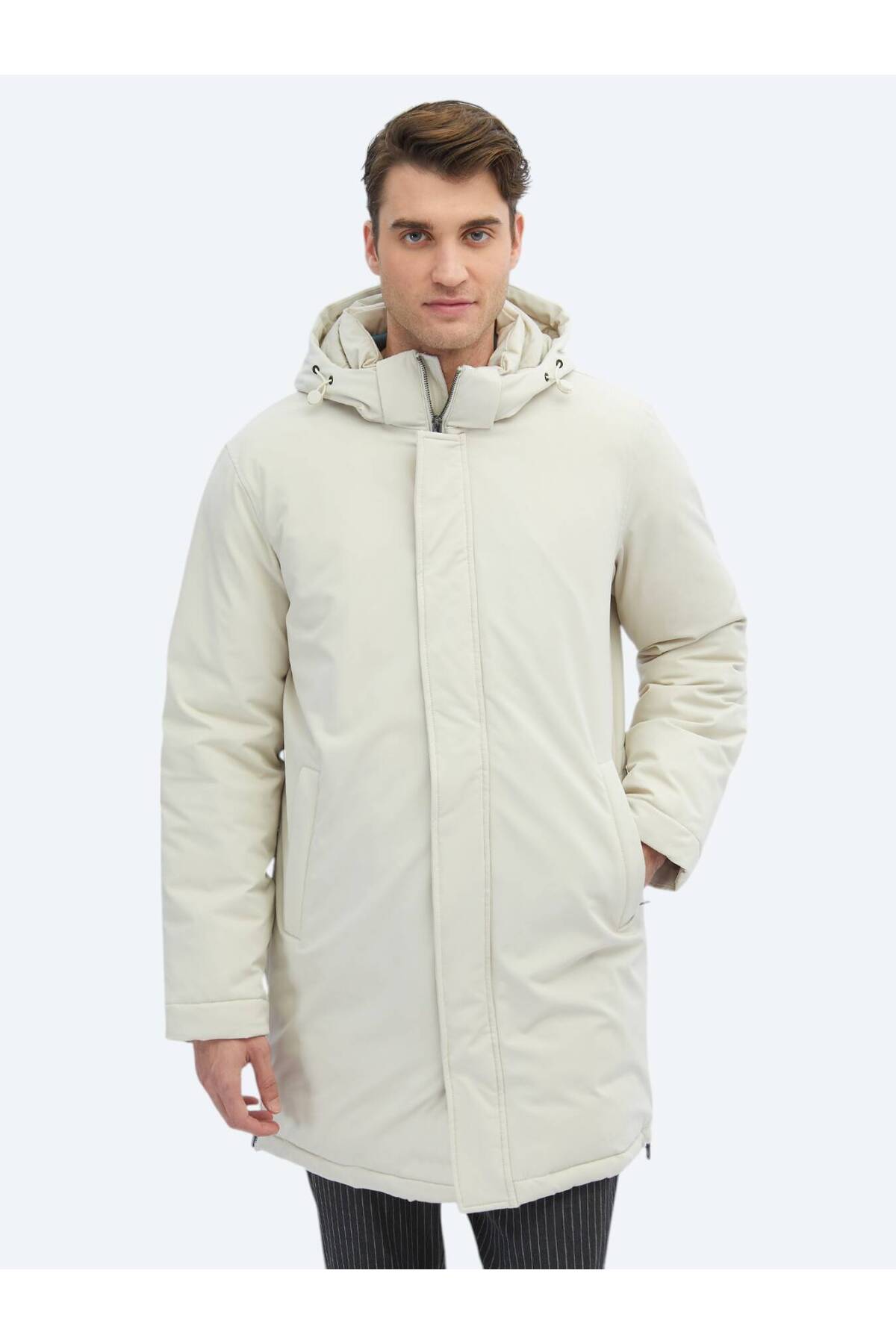 Kip Taş Comfort Fit Kapüşonlu Casual Dokuma Kaban görsel 4
