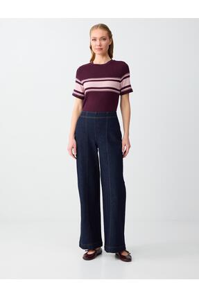 Jimmy Key Koyu İndigo Mavi Yüksek Bel Normal Paça Pamuklu Uzun Denim Pantolon