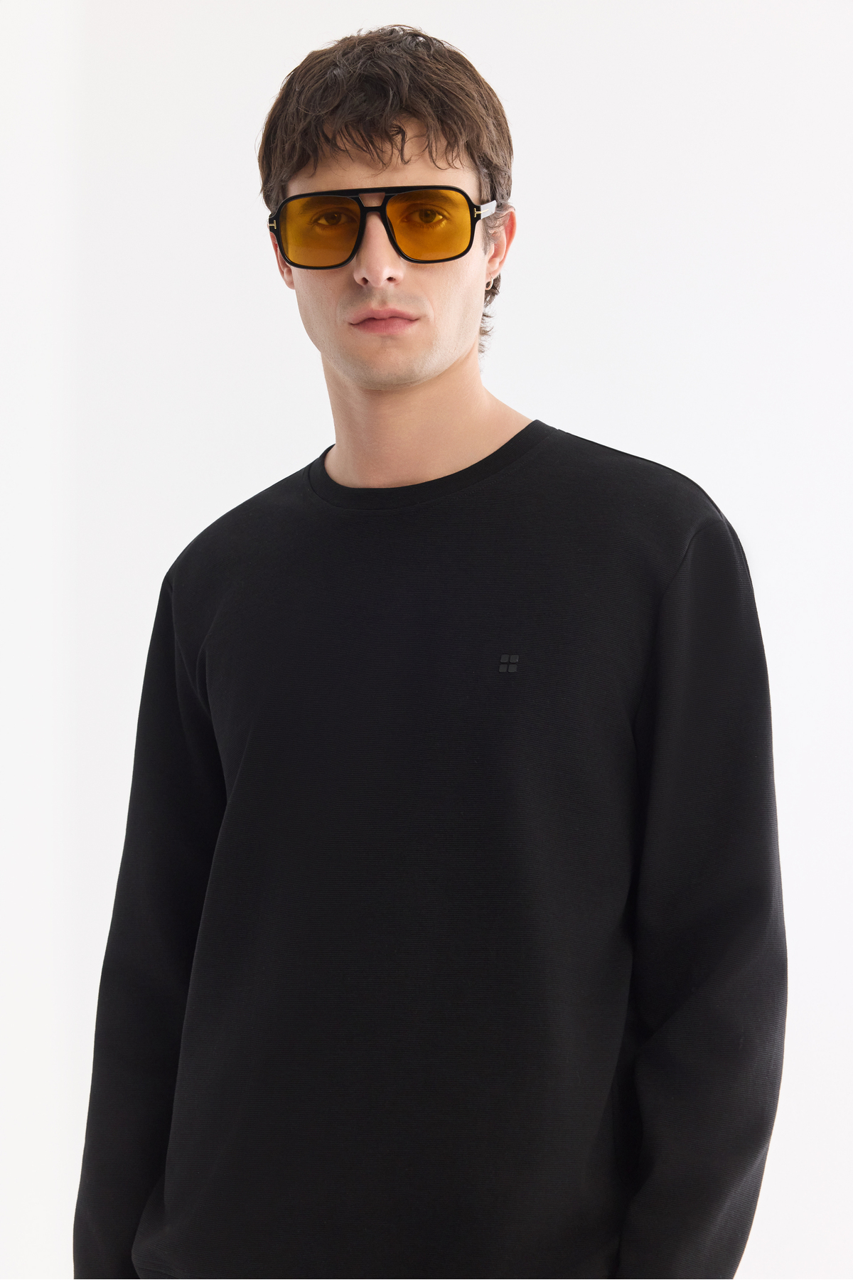 Avva  Erkek Siyah Bisiklet Yaka Esnek Yumuşak Doku İnterlok Kumaş Regular Fit Sweatshirt B001100 - Görsel 5