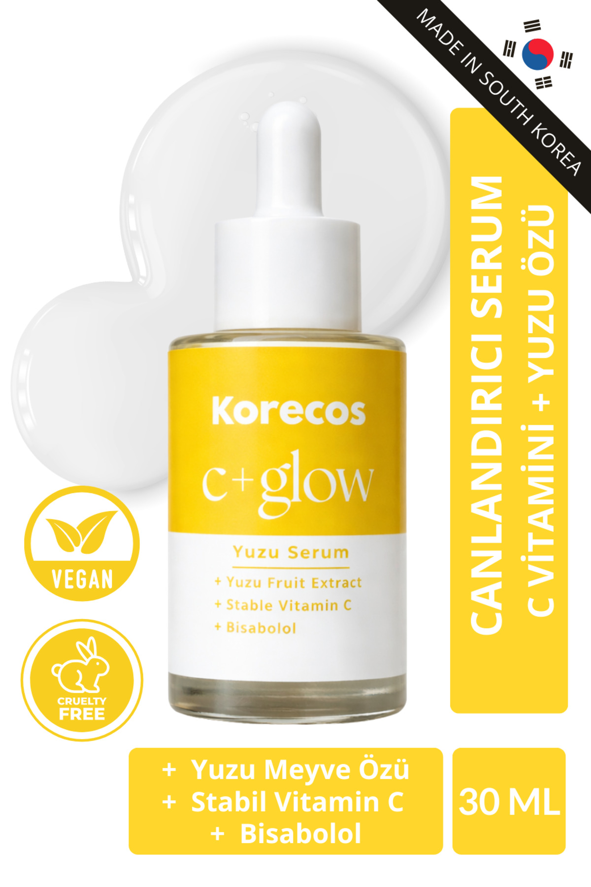 Canlandırıcı, Leke Karşıtı, Işıltı Veren C Vitamini, C+Glow Yuzu Serum, Güney Kore Serum — 002