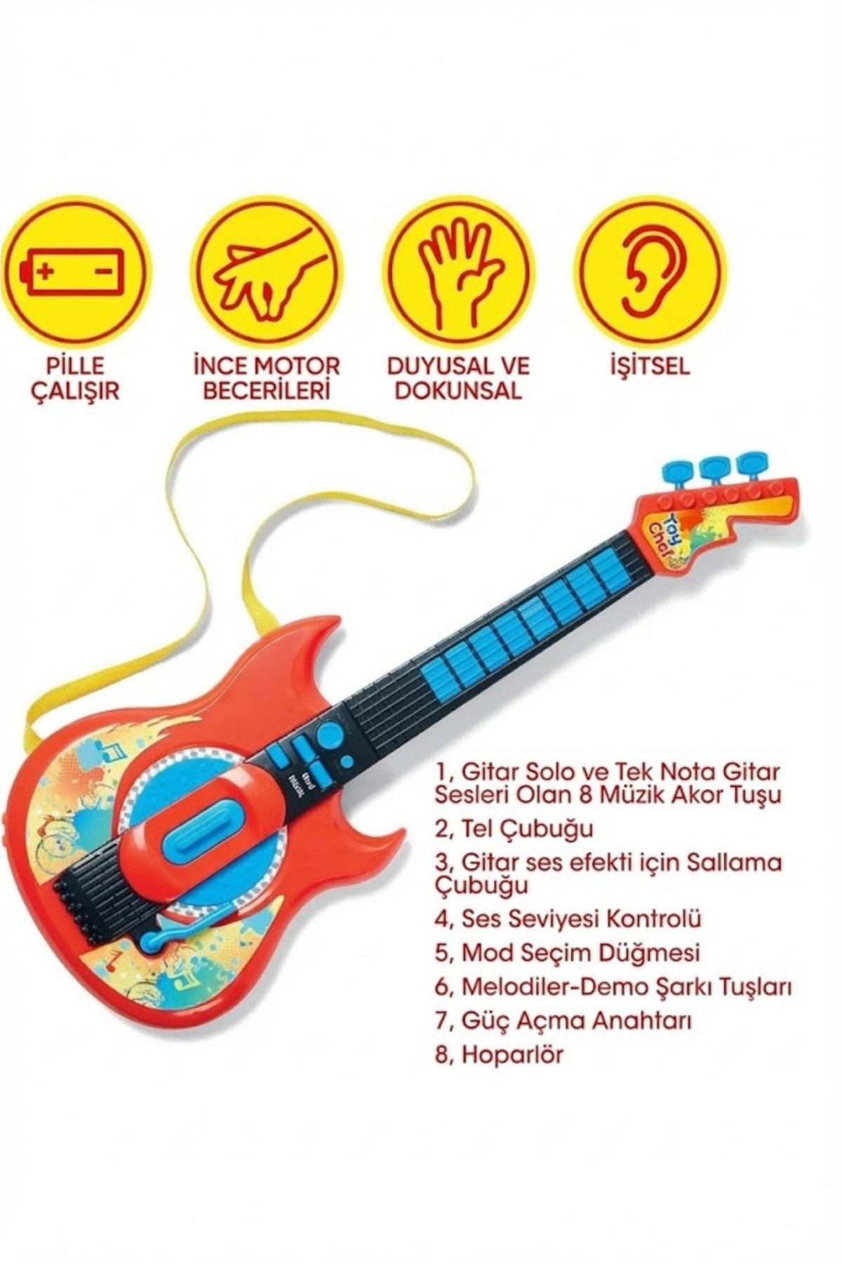 craftivio Müzikli Elektronik Rock Gitar - Askılı, Ses Efektli Eğitici Oyuncak Müzik Aleti fotoğrafı 3 (önizleme)