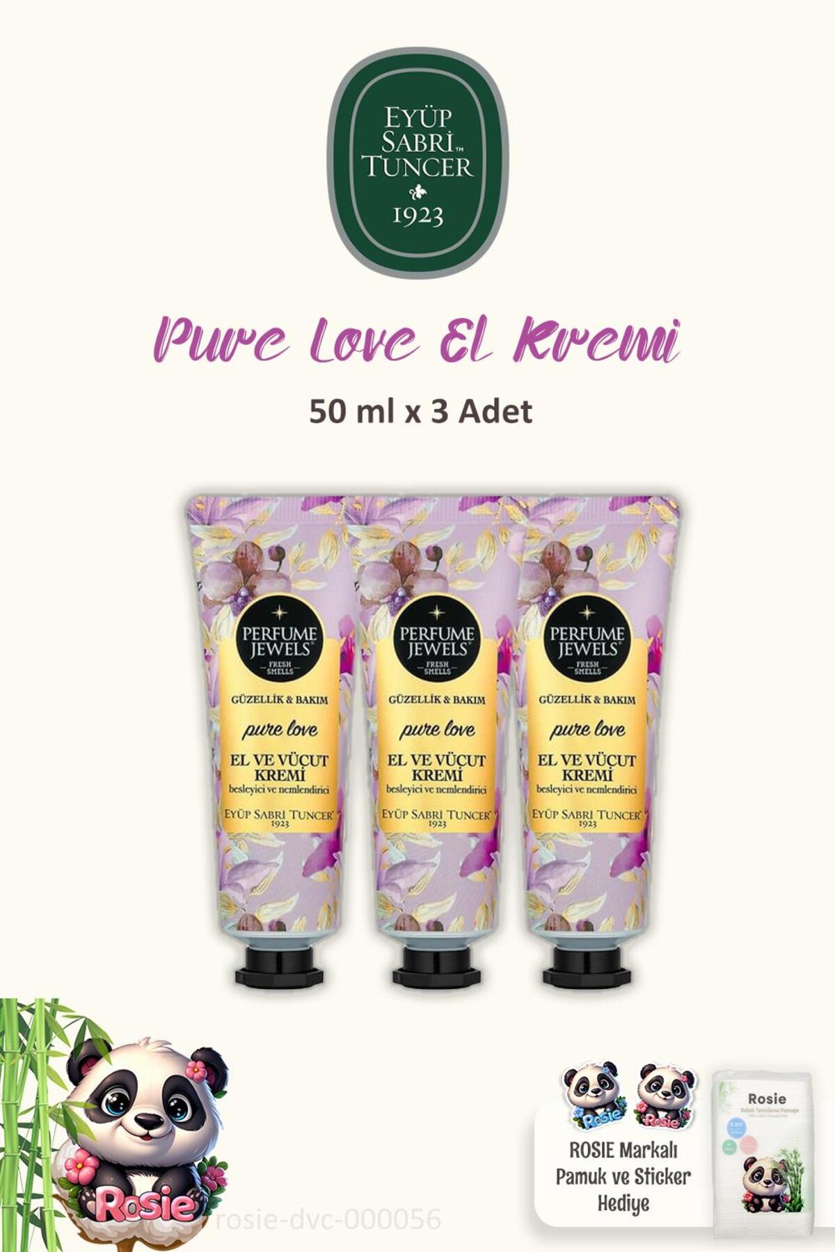 Eyüp Sabri Tuncer 3'lü Pure Love El ve Vücut Kremi 50 ml Tüp ve ROSIE Pamuk 60'lı — rosie-dvc-000056