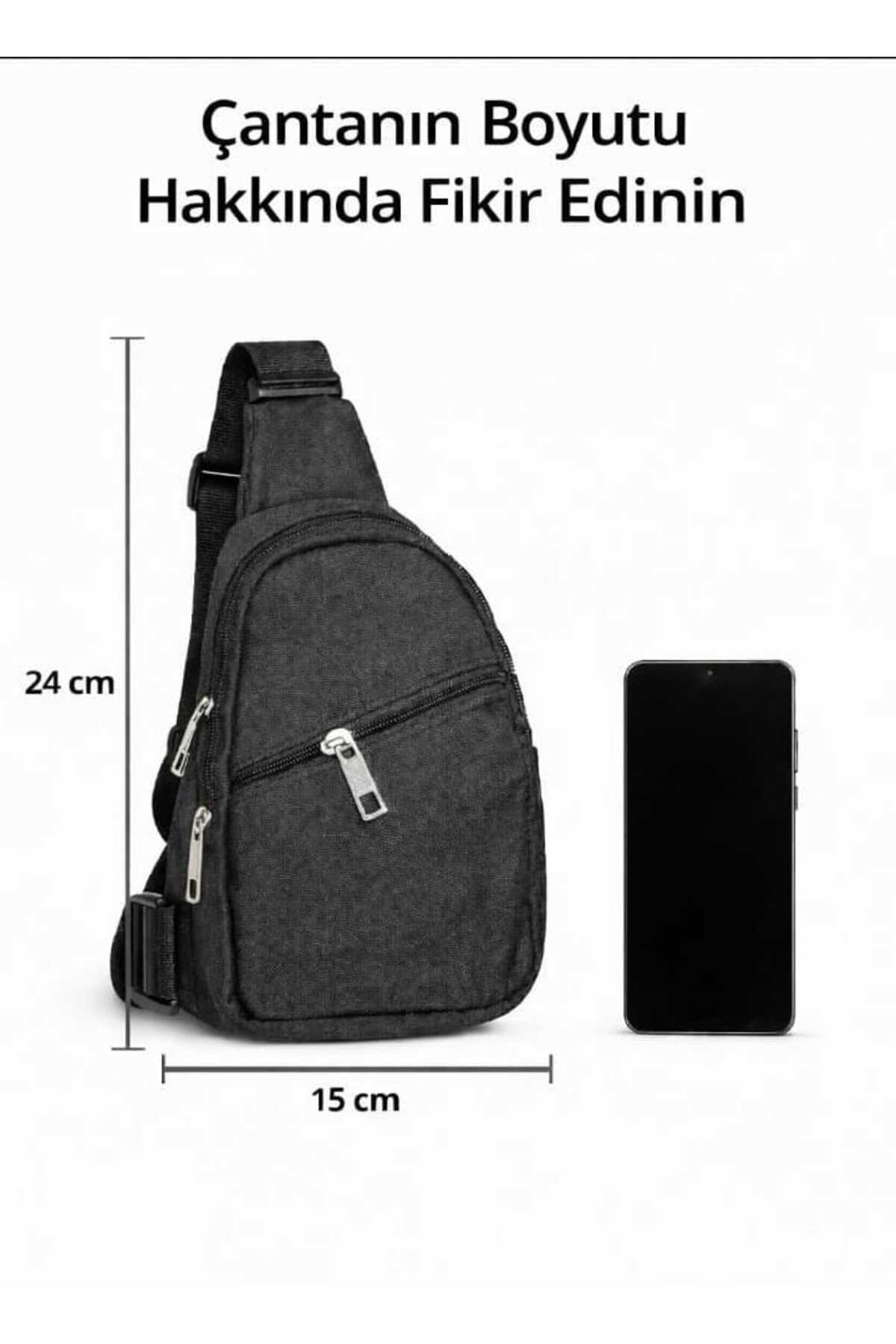 Sofia  Unisex 3 Fermuarlı Siyah Hediyelik Üniversitelilere Uygun Günlük Yürüyüş Body Bag Omuz Bel Çantası - Görsel 3