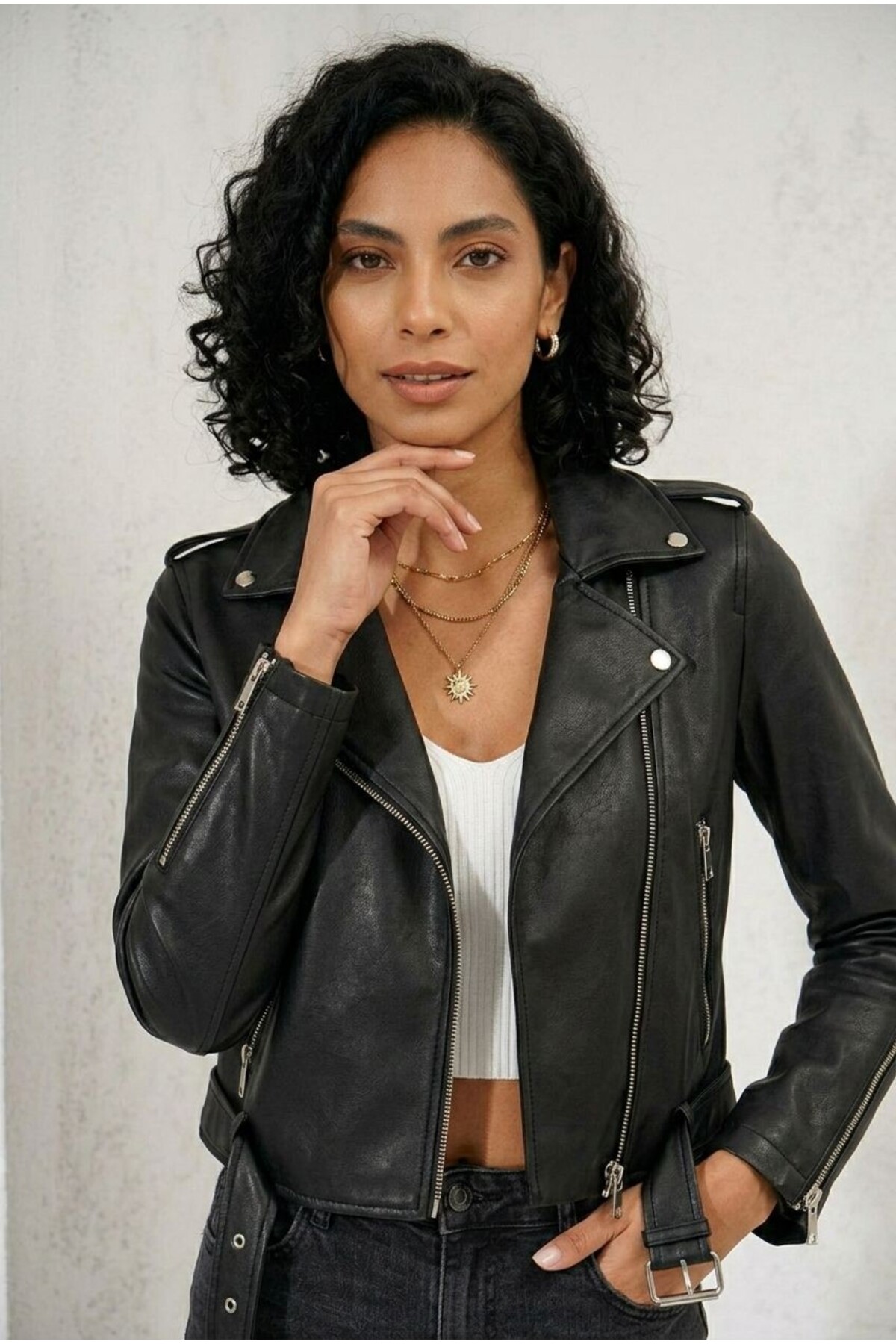 Genel Markalar  Kadın Kol Fermuar Detaylı Slim Fit Ceket - Görsel 4