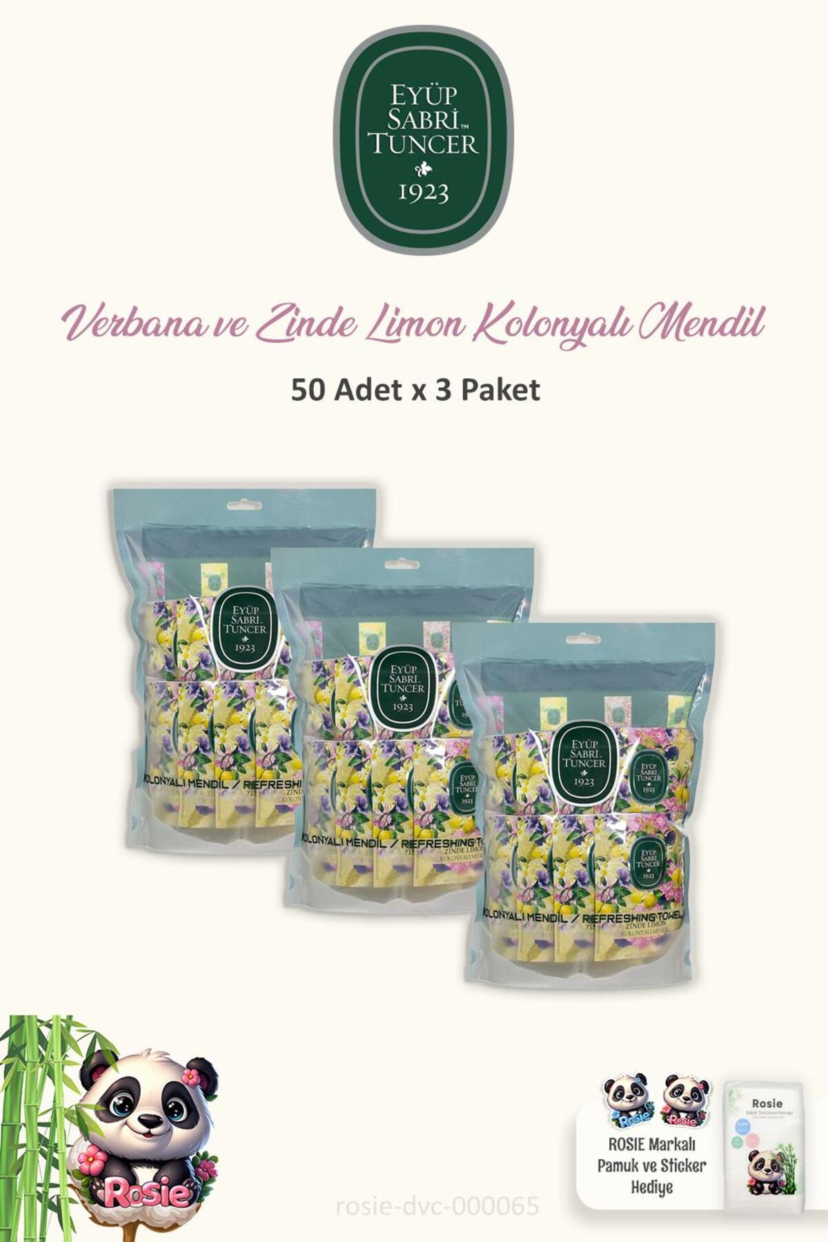Eyüp Sabri Tuncer 3 Paket Verbena & Zinde Limon Kolonyalı Mendil 50'li ve ROSIE fotoğrafı 2 (önizleme)