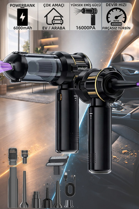 Mioji Mio 8 Plus 6000mAh Vacuum Cleaner 16000Pa Taşınabilir Araç ve Ev Mini Ş...