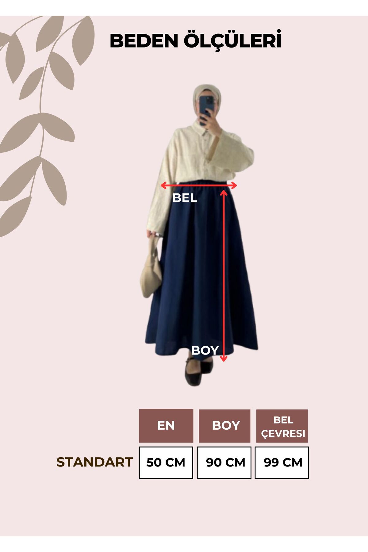 SmallTouch  İç Göstermeyen Beli Lastikli Çift Cepli Standart Beden 90 cm Boy İnce Terikoton Kumaş Etek - Görsel 4