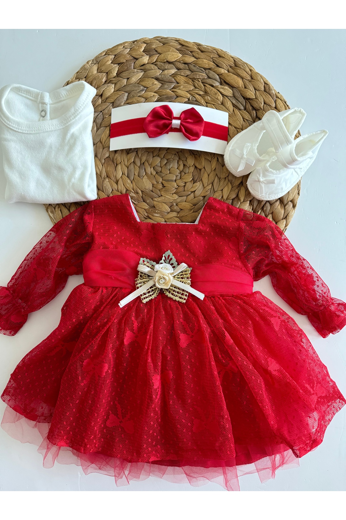 PİLEKİ BABY ( 4 Parça ) 0 3 Ay Yenidoğan Bebek Mevlüt Elbisesi Bayramlık Düğün Özel Gün Elbisesi fotoğrafı 5 (önizleme)