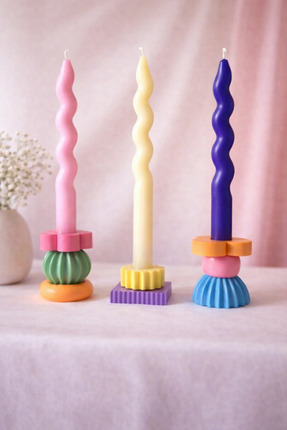 LORİCA Renkli Şamdan mumluk- katkat dekoratif şamdan seti 8’li (mumlar dahil ...