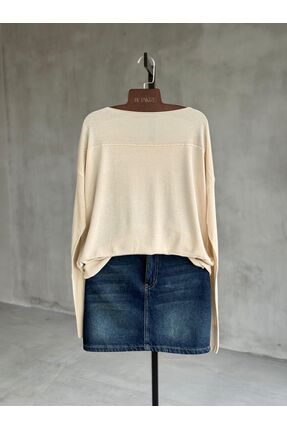 sumoda Kadın Giyim Bluz Triko Kazak Düşük Omuz Ince Viskon Triko Örme Kazak