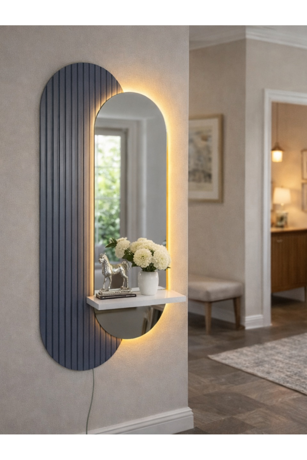 EVODE DESIGN Aynalı Lüks Modern LED Duvar Dekoru – Raflı Tasarım ...