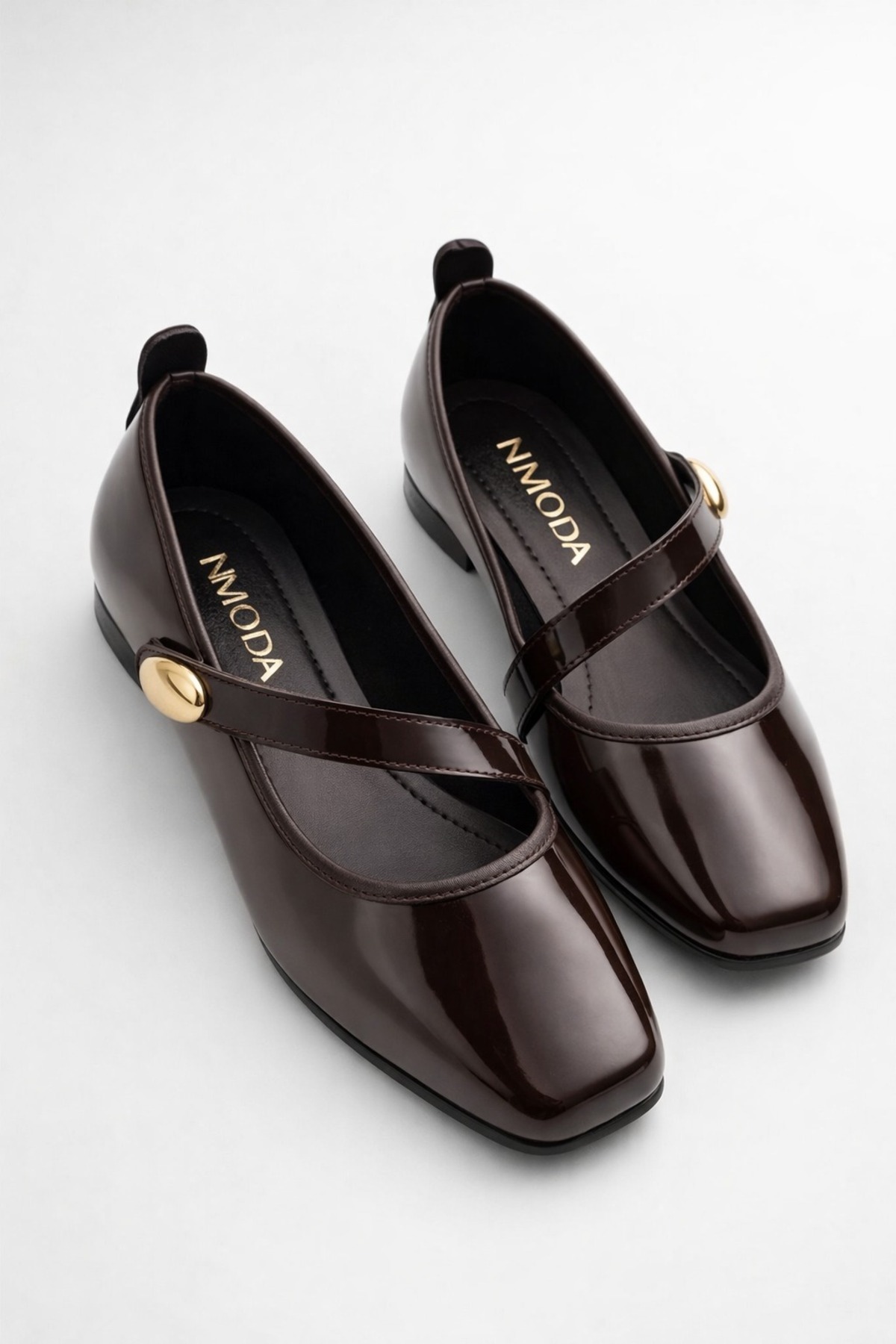 StWenn  Rugan Acı kahve Altın Tokalı Rugan Mary Jane Babet Şık Tokalı Ortopedik Taban Günlük Ayakkabı