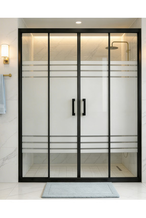Durul Duşakabin Ön Cephe Siyah Profil 5mm Desenli Cam Yükseklik 190cm