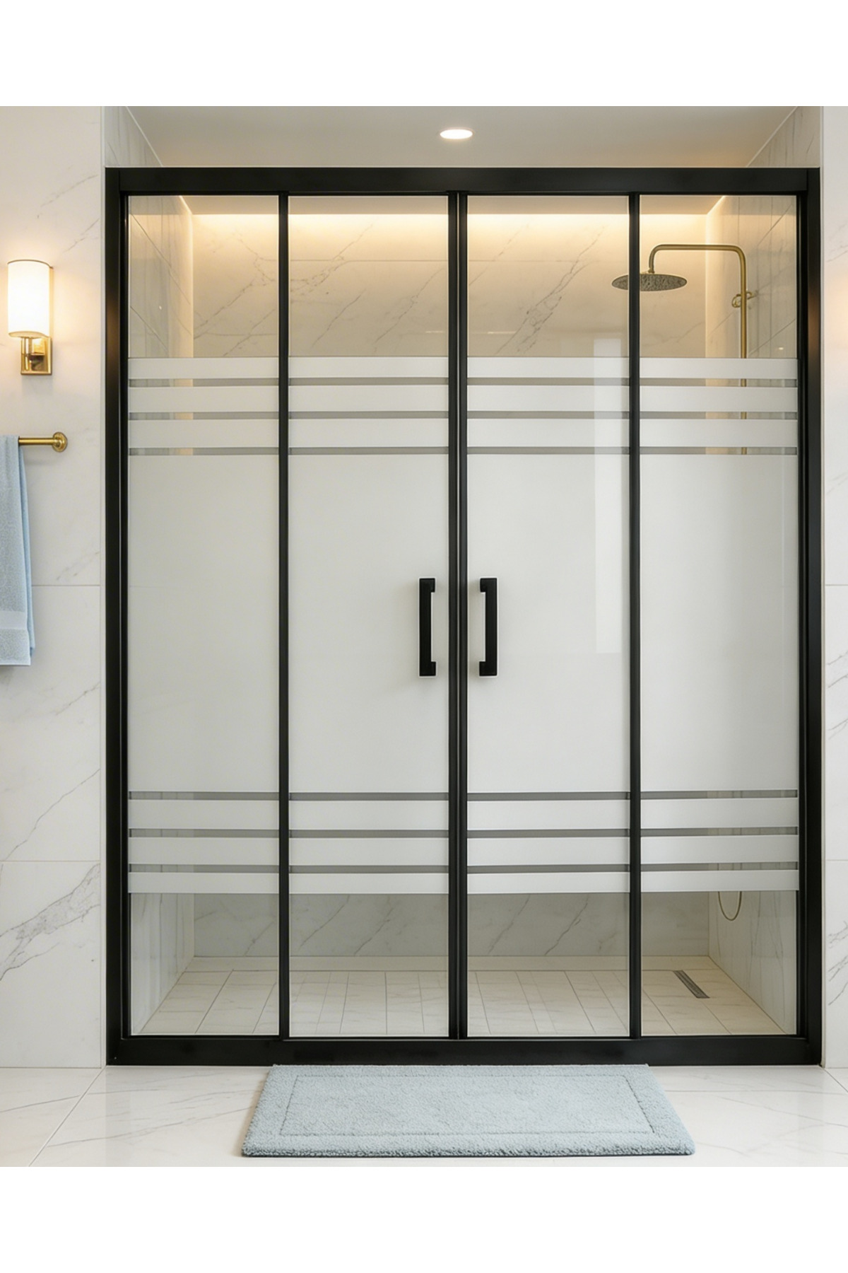 Shower Cabin Front Trio Pattern 5mm Tempered Glass Height 190 cm Black Profile