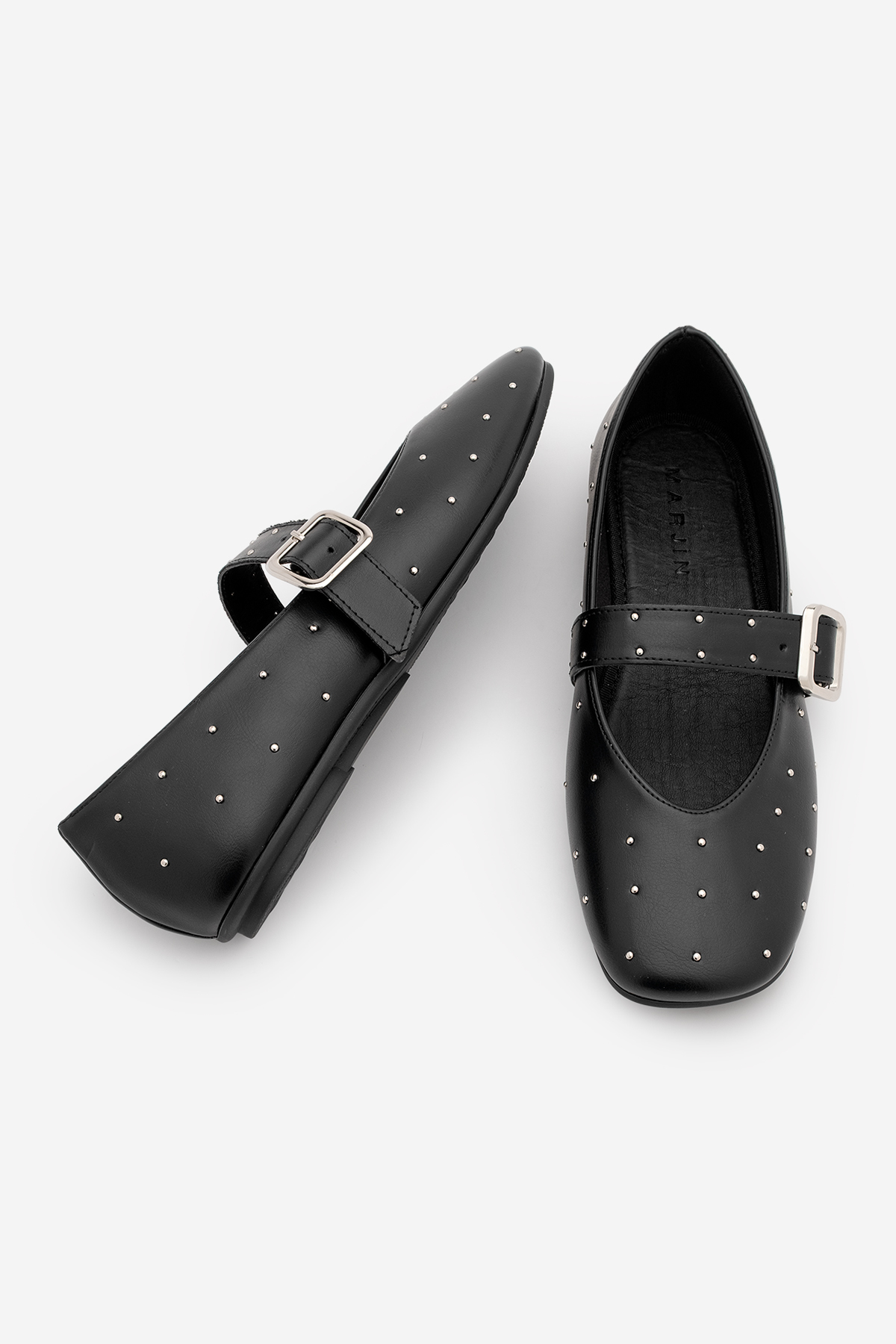 Marjin  Kadın Küt Burun Tokalı Zımbalı Babet Velona Siyah - Görsel 8